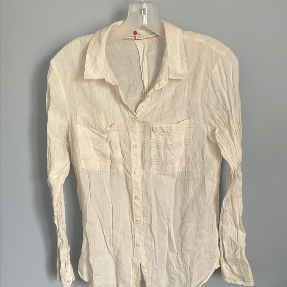 Boden women’s 4R Cream and gold linen Button-Up Shirt